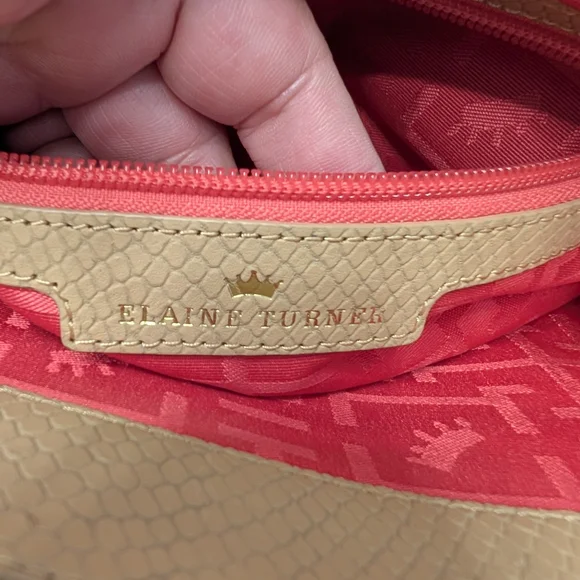 Elaine Turner Tan Snakeskin Embossed Leather Bamboo Handle Satchel Crossbody Bag - Picture 16 of 16